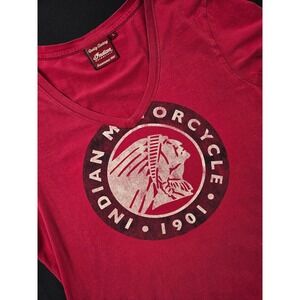 Official Indian Motorcycle Red V-Neck Short Sleeve Graphic Tee Women's Size L